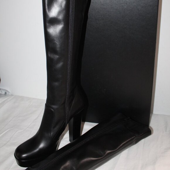 NWB Saint Laurent Taboo Platform Tall Black Leather Heels Boots Side Zip 40.5 - Picture 7 of 12